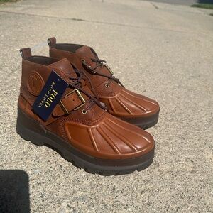NWT Polo Ralph Lauren Men’s OSLO Low Combat Waterproof Boots Brown Leather 10.5